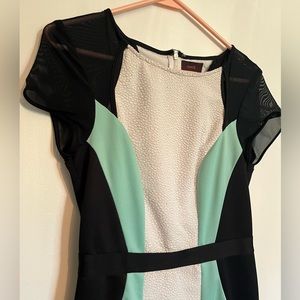 Mint, black, white business casual fitted dress S/P